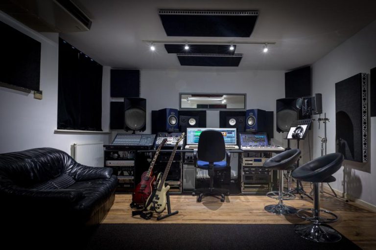 recording studio control room complete with mixing desk computer and