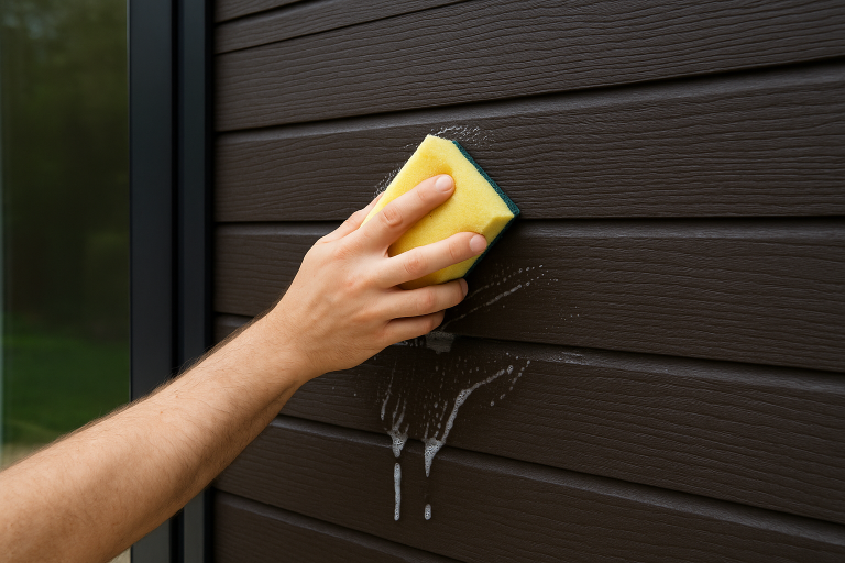 close up cleaning the garden room cladding
